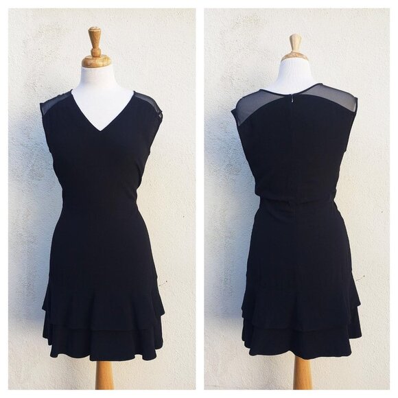 SANDRO Paris V Neck Black Mini Dress with Ruffle Hem - Picture 1 of 12